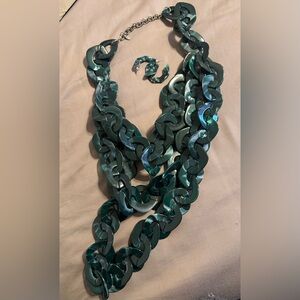 Sassy Jones Green Ruffled Statement Necklace and earrings